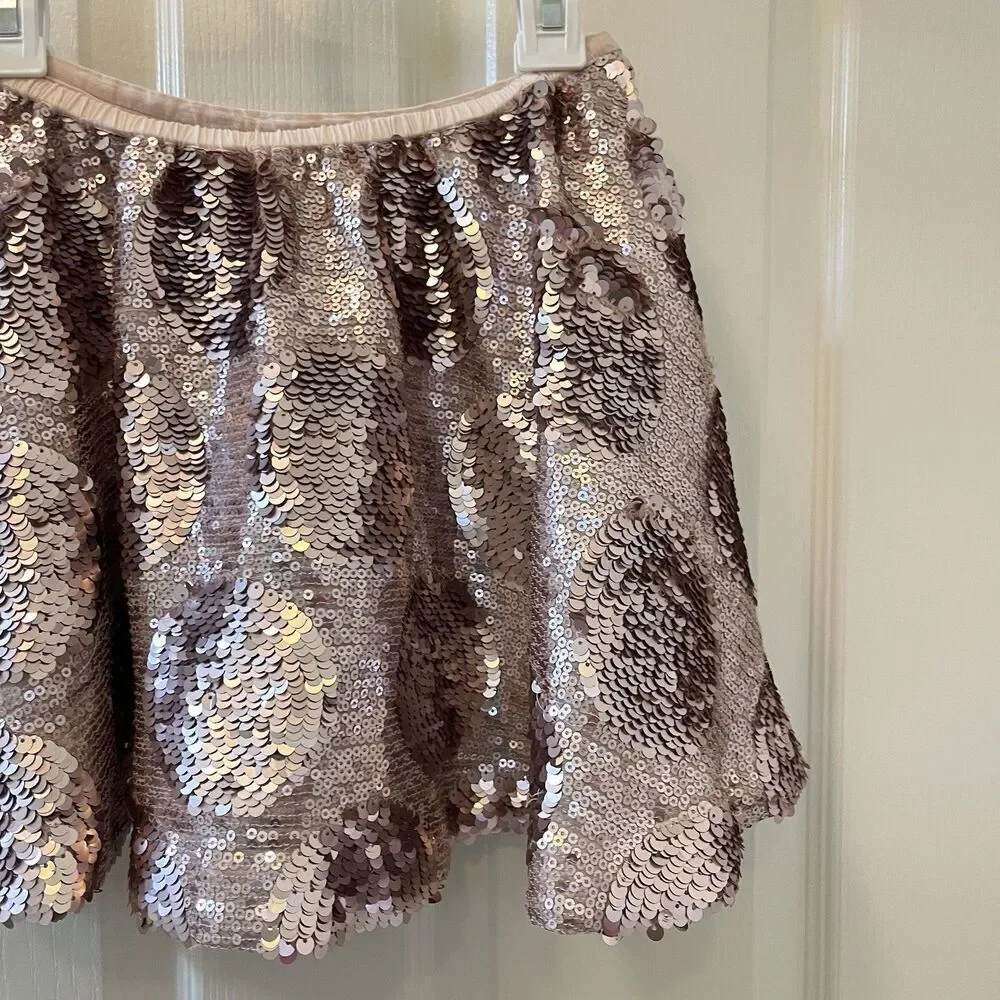 Mini Boden Sequin Polka Dot Skirt Lined Pink Champagne Girls Size 9-10
